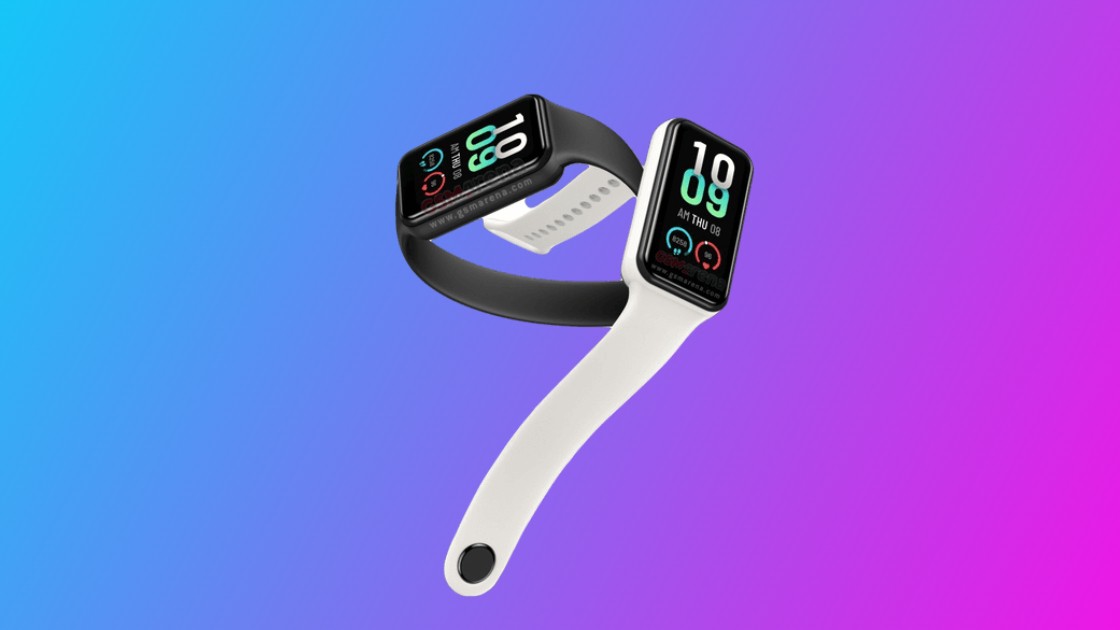 Amazfit Band 7 fitness tracker with AMOLED display showing health metrics