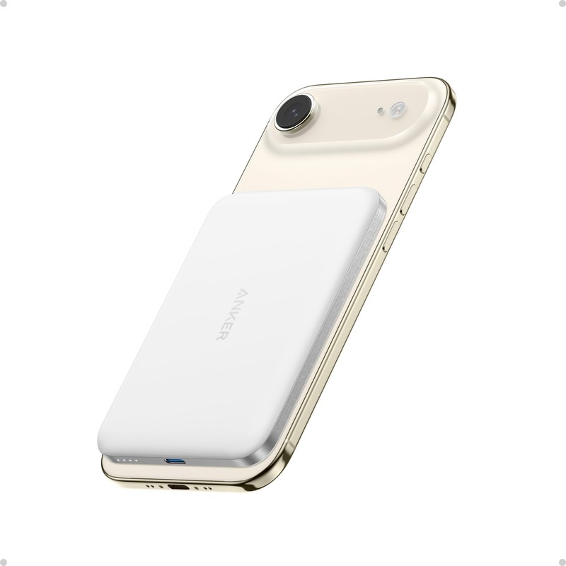Anker Nano MagSafe wireless power bank magnetically attached to iPhone