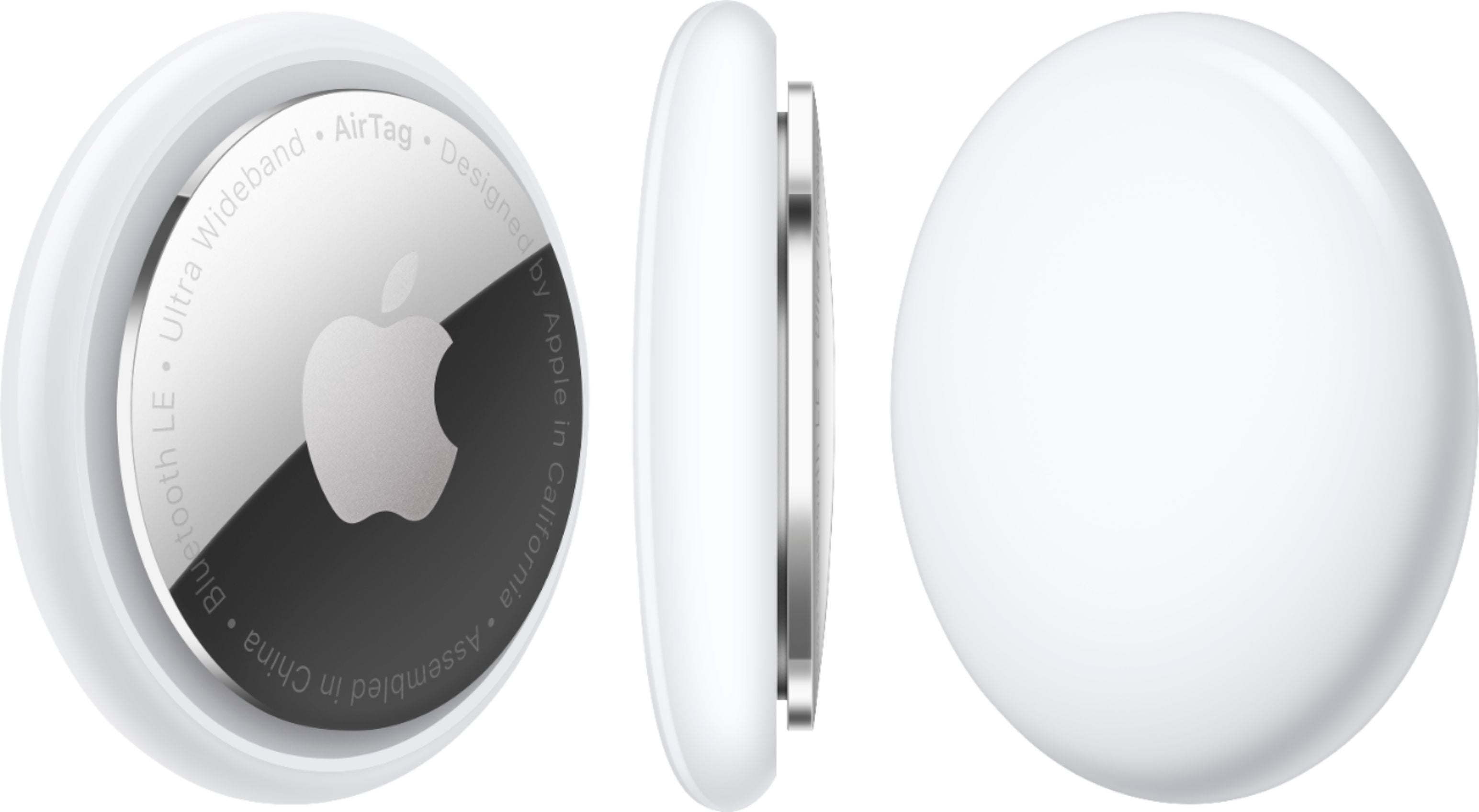Apple AirTag 4-pack item trackers showing white circular design