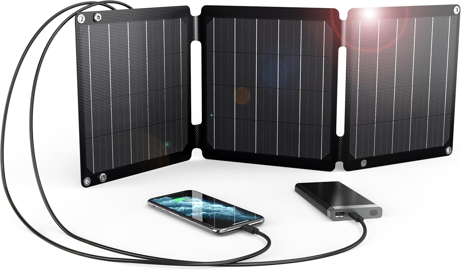 BigBlue 28W foldable solar charger with 4 panels and USB ports