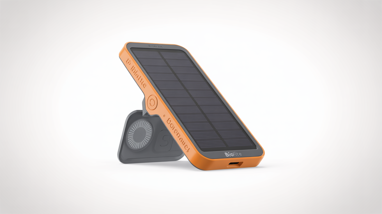 BioLite SolarPanel 5+ compact solar charger with integrated battery and sundial