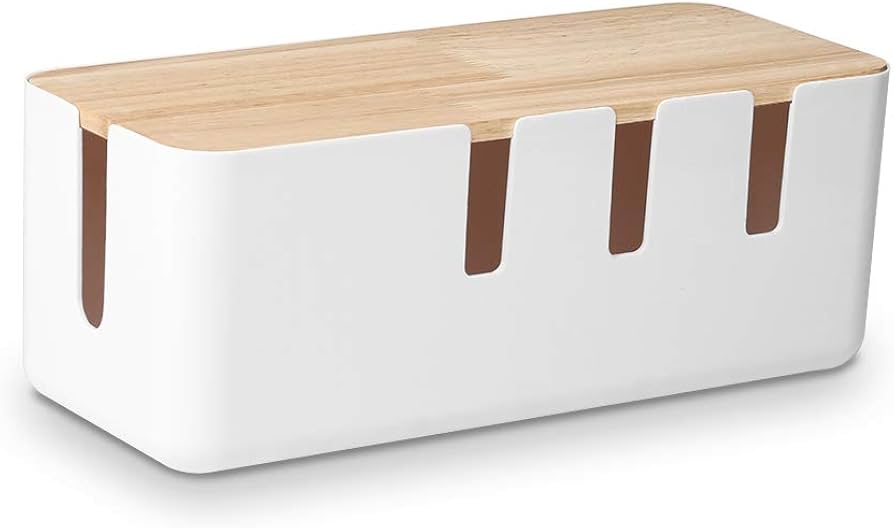 Baskiss cable management box with bamboo lid to hide power strips and cables