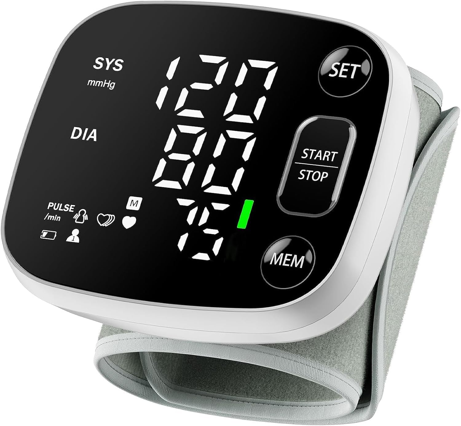 Oklar wrist blood pressure monitor with large digital display showing readings