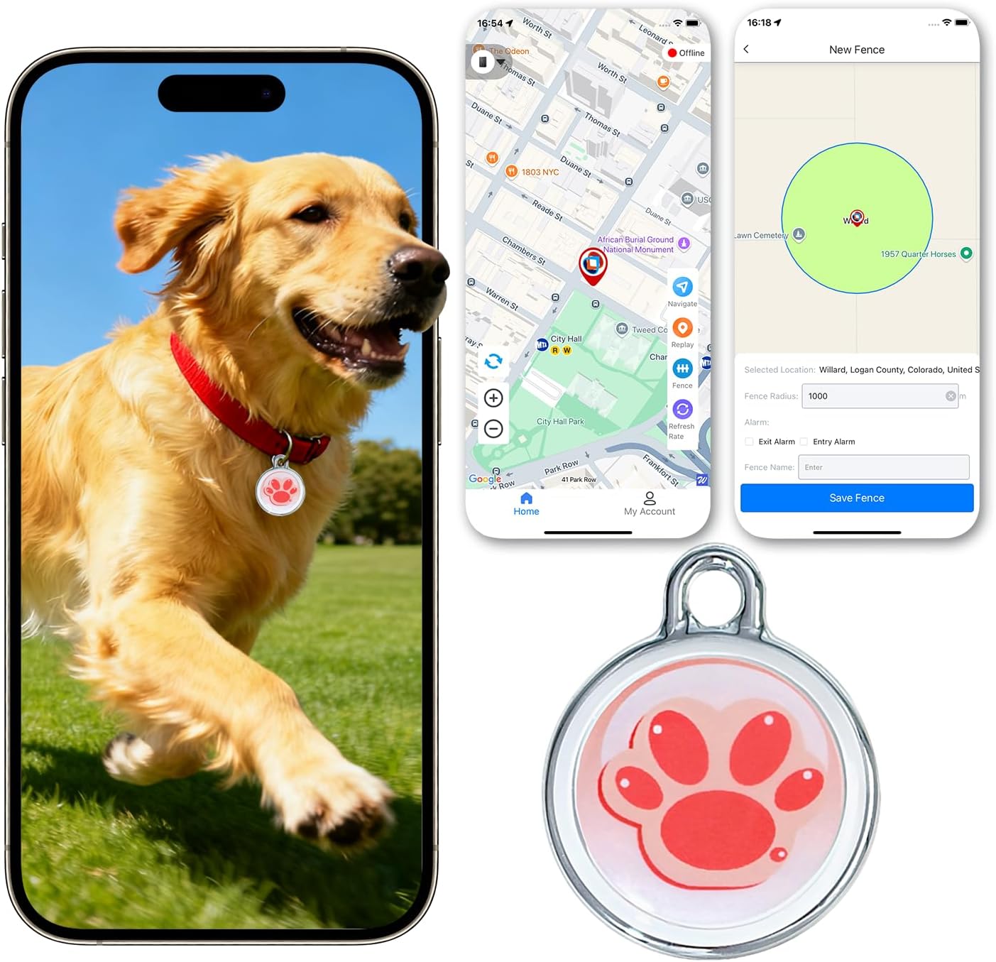 Tractive Smart Dog GPS tracker with smartphone app showing real-time location and geofencing