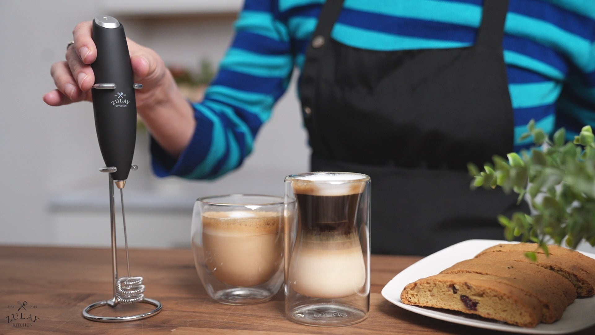 Zulay handheld milk frother for creating café-quality foam